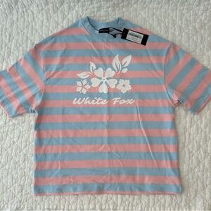 White Fox Boutique Pink and Blue Striped Tee